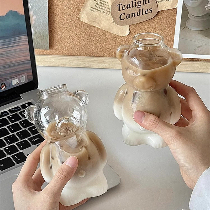 Teddy Glass Cup with Straw – 320ml