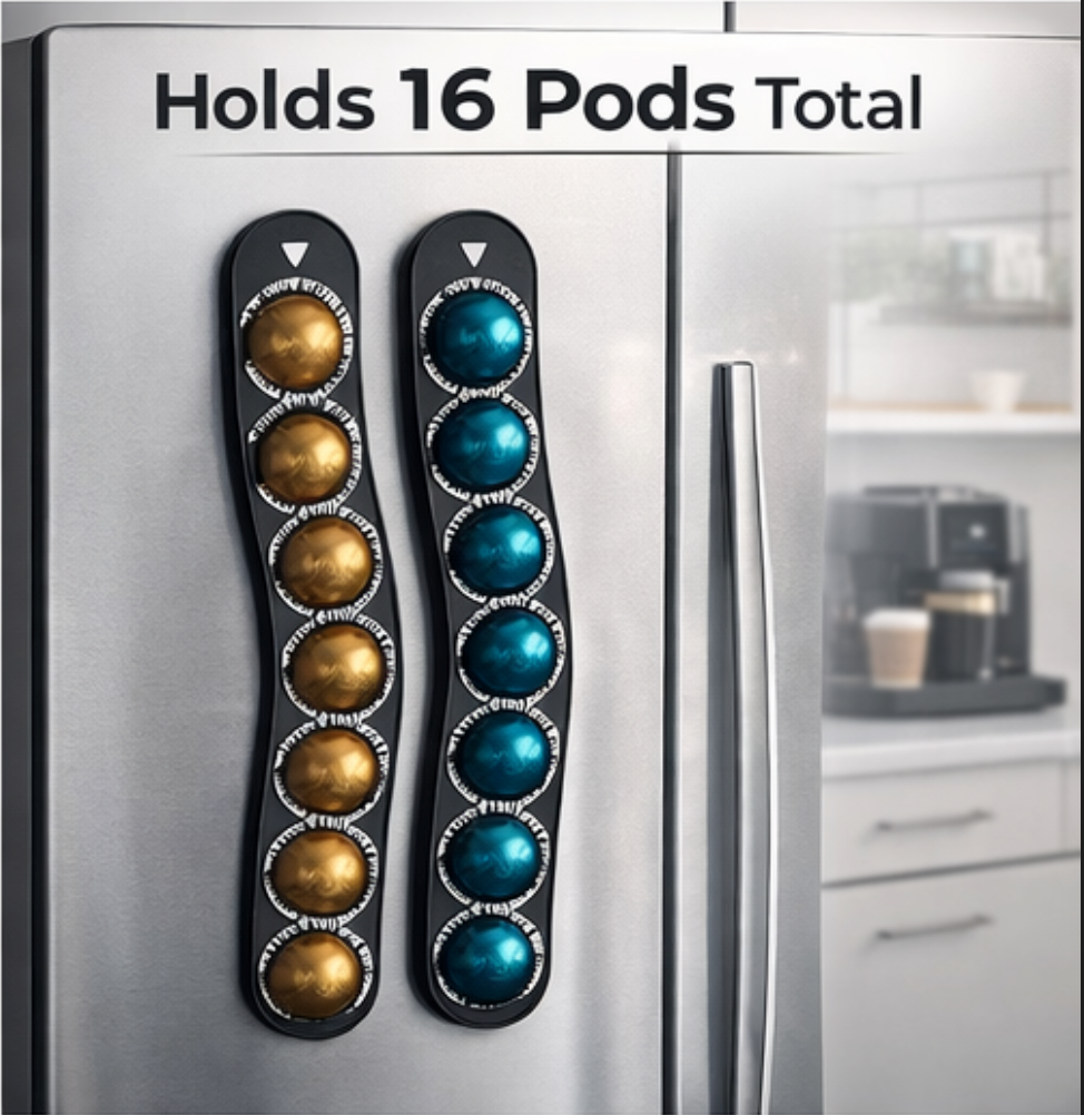 Yum!Brew Magnetic Nespresso Vertuo Pod Dispenser – Space-Saving Fridge Organizer (Holds 16 Pods Total)