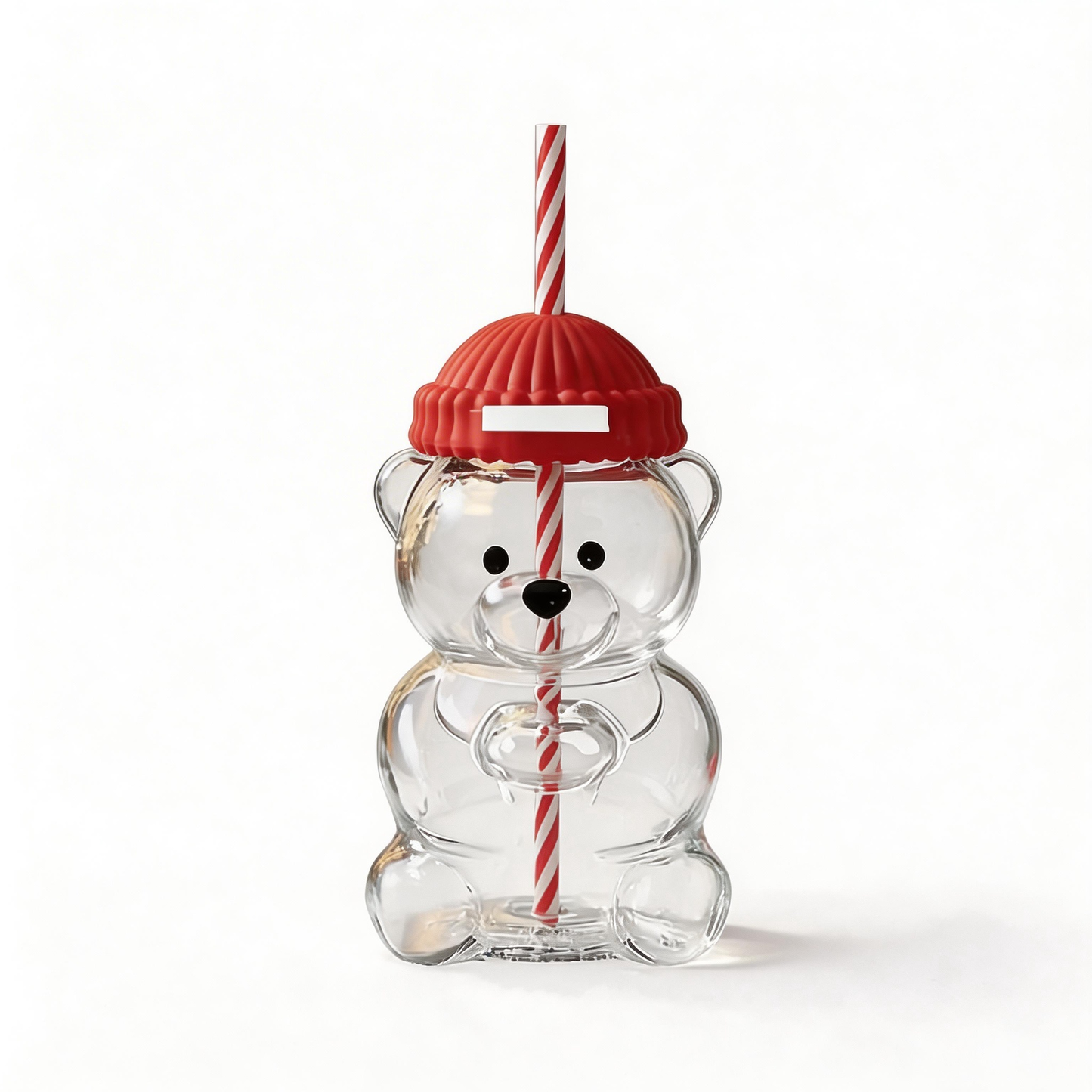 Teddy Glass Cup with Lid & Straw – 500ml